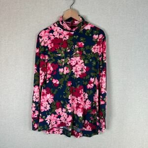 Lands End Womens Long Sleeve Rash Guard Size 1X Swim Tee Dark Floral Vacation